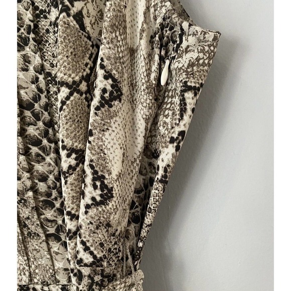 Nanette Lepore Brown Snake Print Tie Waist Shirt Dress Size 14 Slip Dress Lined - Picture 6 of 12